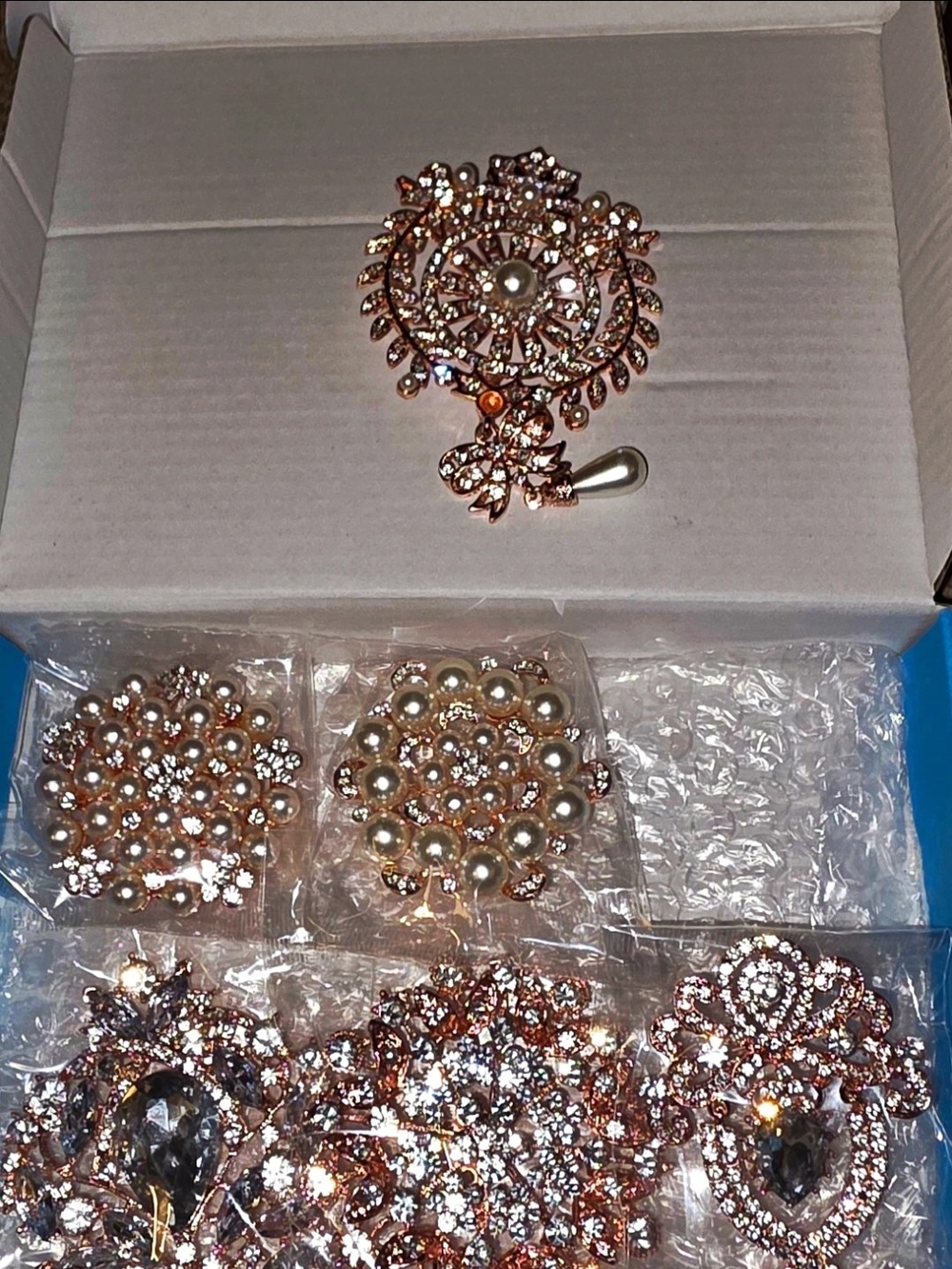 Rose Gold Pearl & Crystal Floral Brooch - Women's Jewelry